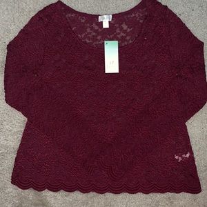 NWT DECREE Rosewine Lace See-Through Blouse